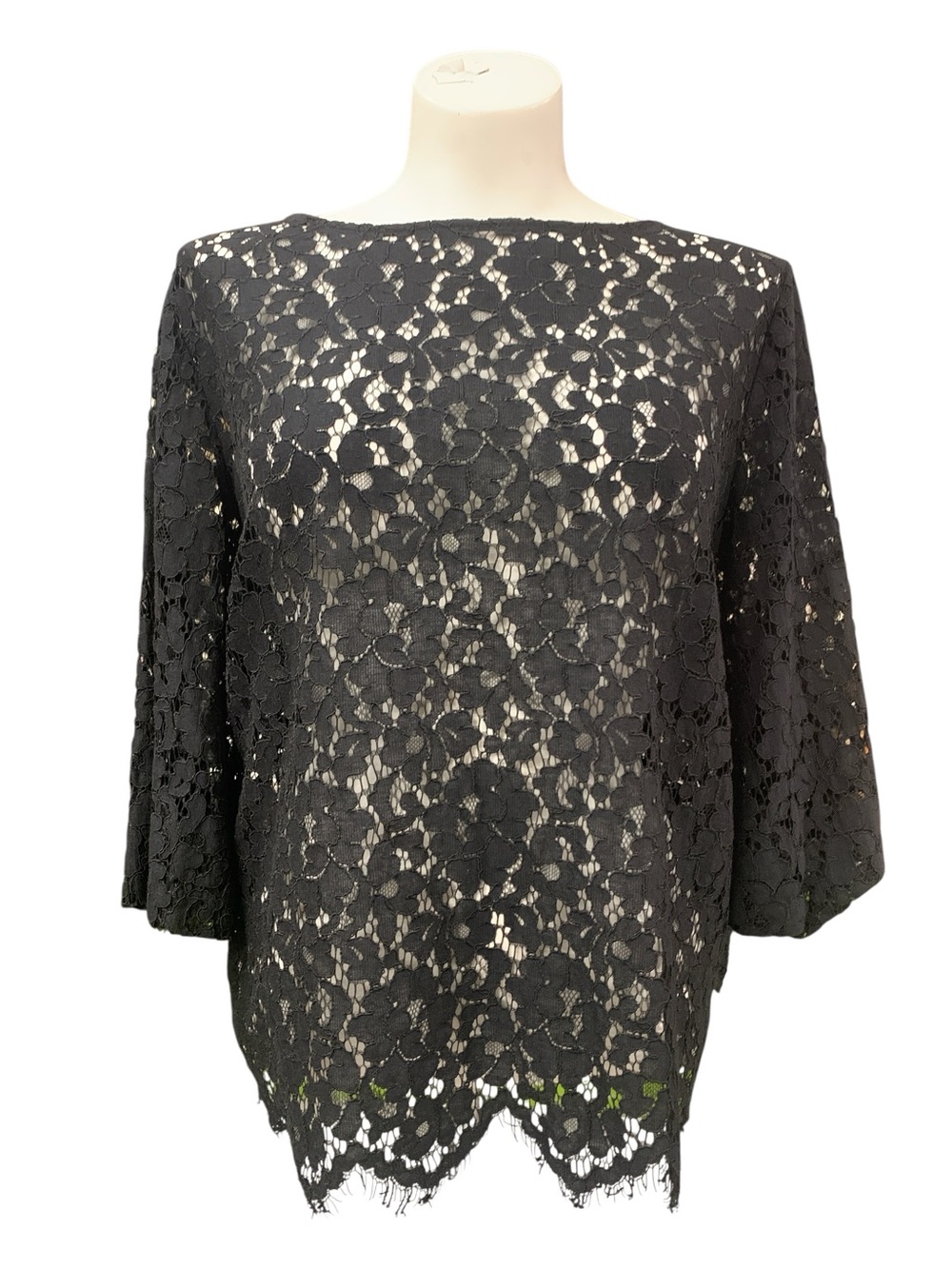 Rafaella Black Floral Lace Boatneck Top